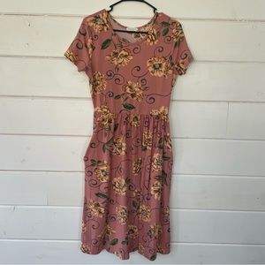 Reborn J Coral Floral Midi Dress